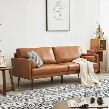 Диван-диван Vonanda из искусственной кожи, 73-дюймовый 3-местный кожаный диван середины века с прошитой вручную комфортной подушкой и валиком P