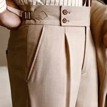 корейский мужской однотонный костюм брюки slim fit ноги повседневные британские брюки с высокой талией весна офисные брюки мужчины классические брюки