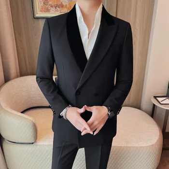 Роскошный двубортный свадебный пиджак для мужчин Облегающий деловой социальный костюм Мужская одежда Банкетная вечеринка Смокинги Блейзеры 2023