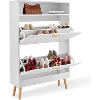 Шкаф для обуви, шкаф для хранения обуви в фойе, с двумя откидными ящиками и высококачественным прочным белым цветом