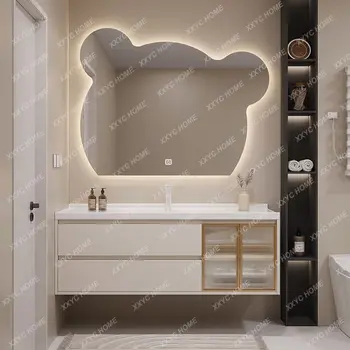  Комбинация шкафа для ванной комнаты Современный светлый роскошный керамический контейнер для всей раковины Ванная комната Стол Раковина Умывальник