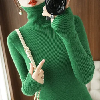 Женский свитер Водолазка Тонкие пуловеры Осень Зима Теплый низ Рубашки Джемперы Базовый Высокая прочность Мода Корейский трикотаж