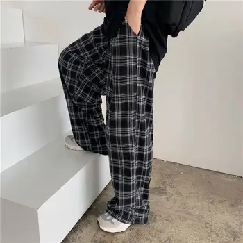 Лето/зимние клетчатые брюки мужские повседневные прямые брюки S-3XL для мужских / женских брюк Harajuku Hip-hop
