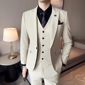 (Блейзер + Брюки + Жилет) Роскошный мужской свадебный костюм из 3 предметов Модный мужской облегающий пиджак Бизнес-офисные костюмы Большой размер 4XL