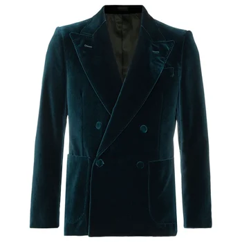 Цельное темно-зеленое бархатное мужское пальто для праздников Рождество Мужская одежда Куртка Однобортный классический приталенный блейзер Большой размер