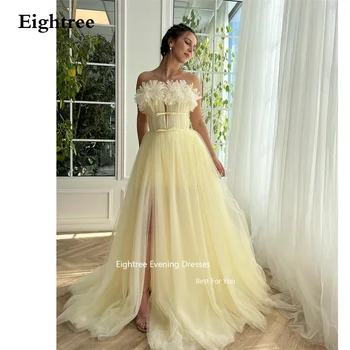 Eightree Светло-желтые вечерние платья Тюль Длинная линия Высокая боковая разрез Элегантные платья для выпускного вечера Официальные платья 2023