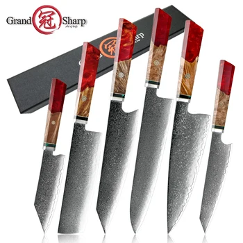 GRANDSHARP Профессиональные кухонные ножи Японская дамасская сталь Нож шеф-повара Нарезка мяса Овощерезка Нож мясника Инструменты