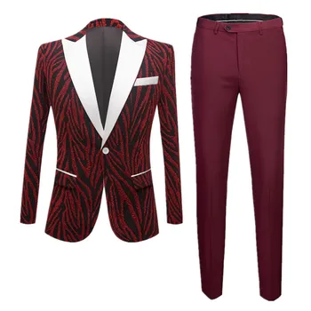 Модный мужской деловой свадебный костюм из 2 шт. Зеленый / красный / серый Классический мужской пиджак для бальных вечеринок Куртка и брюки