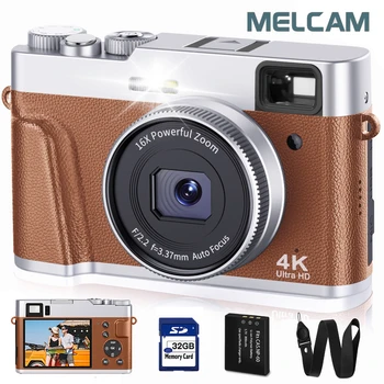 4K Цифровая камера с автофокусом 48 МП Камера для видеоблога для YouTube и видеокамера с защитой от сотрясений с видоискателем, вспышкой и циферблатом (коричневый)