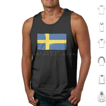 Флаг Швеции Винтажные майки Принт Хлопок Флаг Швеции Шведский Стокгольм Скандинавия Cool Idea Sverige Швеция Норвегия