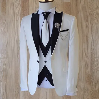 Формальные свадебные костюмы для мужчин Облегающий крой Черный пик Лацкан Жених Смокинг Деловой Модный Блейзер 3 шт. (Пиджак + Жилет + Брюки)