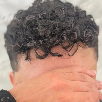 18 мм Кудрявый серый черный 1B40 Супер прочный мужской парик мягкий тонкий полнокожный полиуретановый парик из человеческих волос замена протез микрокожи