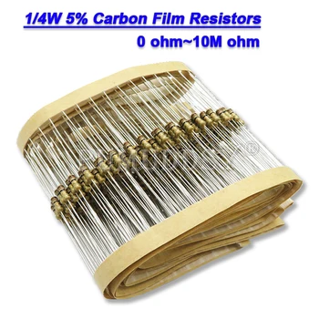 100 шт. 1/4 Вт Углеродные пленочные резисторы 5% 1R-10M 1K 10K 4K7 100K 560K 1M 3M3 Ом Цветное кольцевое сопротивление 10R 47R 100R 220R