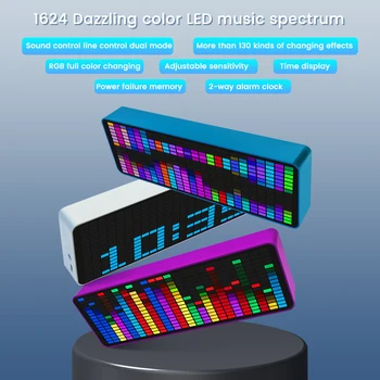 Ослепительный RGB Музыкальный спектральный дисплей Светодиодный звукосниматель Окружающий свет Электронные часы Управление звуком Индикатор уровня спектра Ритм Свет