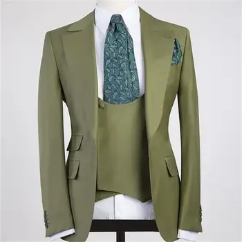  Последний дизайн Зеленый лацкан с одной пуговицей Мужские костюмы 3 шт. Costum Homme Жених Свадьба Terno Masculino Slim Fit Блейзер