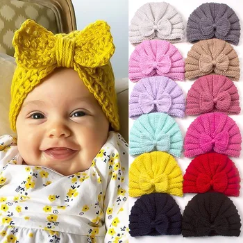 эластичные тюрбаны повязки на голову новые вязаные конфеты цвет детская шапка бант новорожденный голова обмотки мальчик девочка