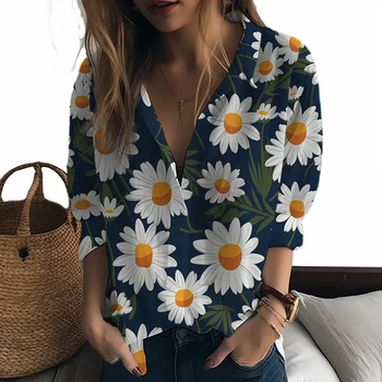 Летняя новая женская рубашка, хризантема, напечатанная на 3D-принтере женская рубашка, красивая, милая повседневная стиль, женская рубашка, модная тенденция, женская рубашка
