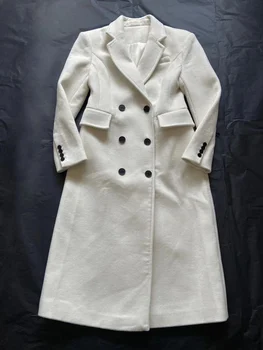 Шерстяное двубортное длинное пальто Тонкая талия с широкими плечами версия повседневной моды 2024 осень новый 1116
