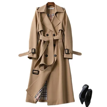 Ветровка Женская Средняя длина Осень и зима Студенческая Мода в корейском стиле Популярное британское пальто Пальто выше колена