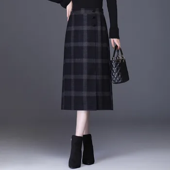 шерстяная клетчатая юбка для женщин миди с высокой талией Faldas Largasujer Moda 2022 осень-зима мода повседневная уличная одежда юбки одежда
