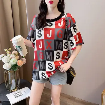 Модная повседневная блузка с о-образным вырезом и письмом Повседневная женская одежда 2023 Лето Новые оверсайз корейские пуловеры Топы Рубашка для поездок на работу