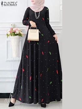 ZANZEA Осеннее винтажное платье с цветочным принтом Женская мода Вечеринка Vestidos Женщина Элегантный сарафан Рамадан Повседневная исламская одежда