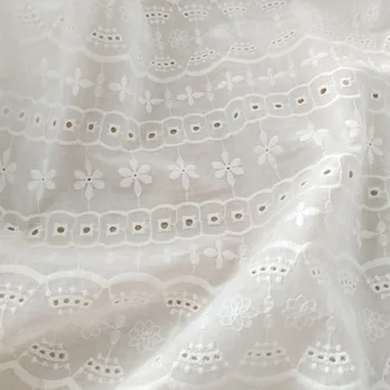 Чистый хлопок выдолбленный геометрия вышивка кружева ткань ручной работы DIY одежда для свадебного платья, кружевной топ бохо платье 1 ярд