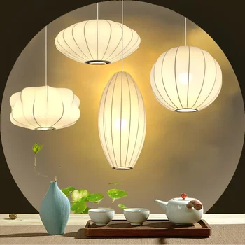 Китайские тканевые подвесные светильники Украшение дома E27 Люстра Лампы Освещение Внутренняя гостиная Персонализированные огни для ресторанов
