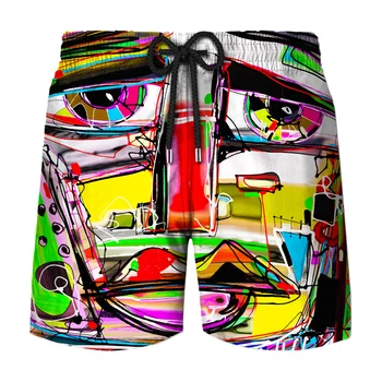 Новый абстрактный граффити Гавайи Пляжные шорты Брюки Брюки Мужчины Y2K 3D-печатные бермудские шорты для серфинга 2023 Купальник Летние плавки
