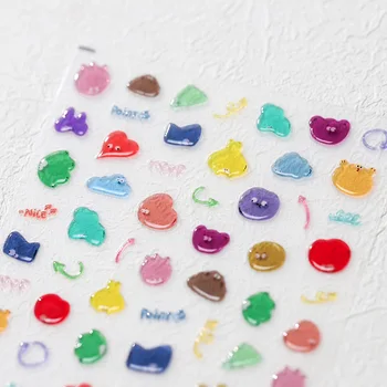 Японский красочный забавный желейный тема 3D Nail Art Наклейки Клейкие слайдеры Дизайны Украшение Наклейки для ногтей