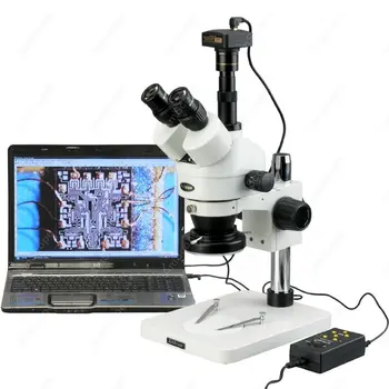 Стереомикроскоп с зумом--AmScope поставляет стереомикроскоп с 3,5-90-кратным зумом с 4-зонным 144-светодиодным светом + 8-мегапиксельную цифровую USB-камеру
