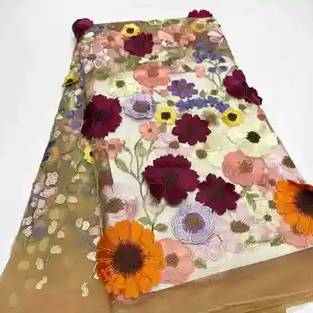 Африканская 3D кружевная ткань Высококачественная сетчатая вышивка Аппликация 3D Цветочный тюль Нигерийские кружевные ткани для свадебных вечеринок