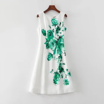 Зеленое платье с цветочным принтом для женщин, О-образный вырез, OL, Офис, Женские платья, Мода, 84019
