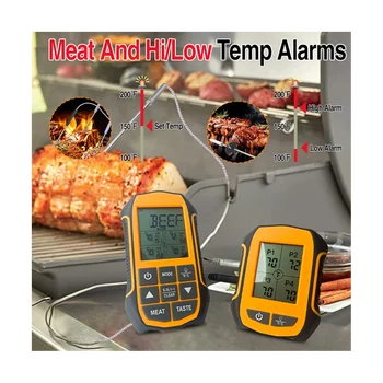  Гриль Коптильня Барбекю Приготовление пищи Термометр для приготовления пищи Безопасно для духовки, цифровой беспроводной термометр для мяса для гриля Копчение с 4 зондами