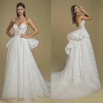 2021 Свадебные платья Сексуальные кружевные аппликации из тюля Свадебные платья на заказ с открытой спиной Sweep Train Свадебное платье