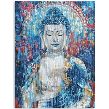 Винтажный буддизм Статуя Гаутамы Дзен By Ho Me Lili Настенное искусство Живопись Бирюзовый синий Будда Отпечатки головы на холсте Абстрактный декор