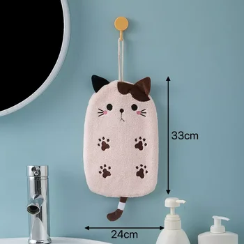  Супер абсорбирующий висячий тип кошки вышитое салфетка Home Decora Двойное назначение Coral Velvet Полотенце для рук Принадлежности для ванной комнаты