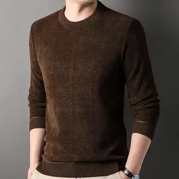 Пуловер с длинным рукавом Топы Уютный свитер с круглым вырезом и плюшевой подкладкой Вязание жаккардовой текстуры Утолщенные топы пуловера для подростков