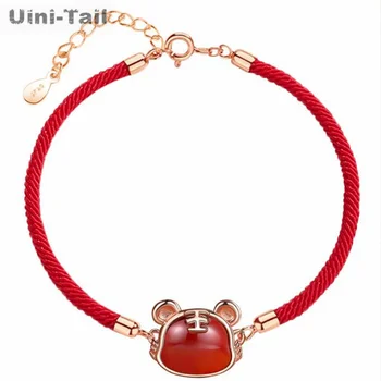 Uini-Tail лидер продаж новый 925 тибетский серебряный симпатичный браслет из красной веревки счастливый тигр модная тенденция динамический китайский стиль ювелирные изделия