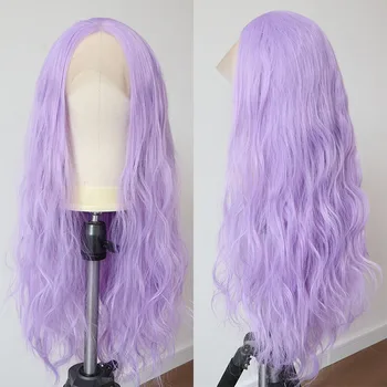Marquesha Светло-фиолетовый кружевной передний парик Длинные волнистые синтетические бесклеевые термостойкие волокна для волос Синтетические кружевные передние парики для женщин