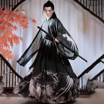 Plus Size 3XL Hanfu Мужчины Китайский традиционный косплей Костюм 2024 Хэллоуин Cos Костюм Древний Ханьфу Темно-синий и черная рубашка + юбки Наборы