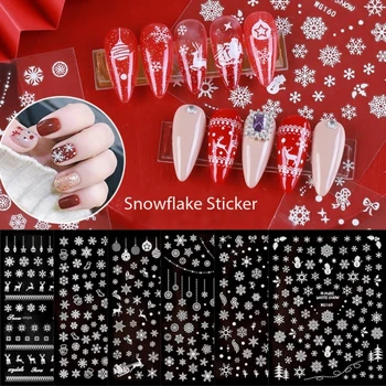 Мода на ногти Снежинка Белая Рождественская Снежинка Популярные наклейки для ногтей Золотое тиснение Продукты для ногтей Декоративные аксессуары