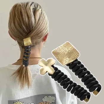  волосы веревка телефонный шнур для волос кольцо для волос высокий конский хвост резиновая лента аксессуары для волос мода девушка резинка для волос геометрическая
