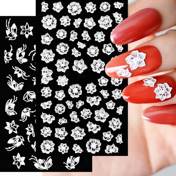 Белый акриловые цветы Дизайн 5D Наклейки для ногтей Рельефные рельефные кружевные наклейки Ползунки Гель-лак DIY Аксессуары для украшения маникюра