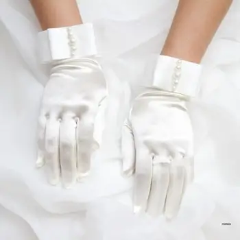 Женские короткие полные пальцы из искусственного жемчуга бисером свадебные свадебные перчатки с бантом