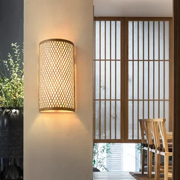 Традиционные бамбуковые настенные светильники Ретро настенные светильники для спальни, коридора, отеля, ресторана, декора, светильников, светильников ручной работы
