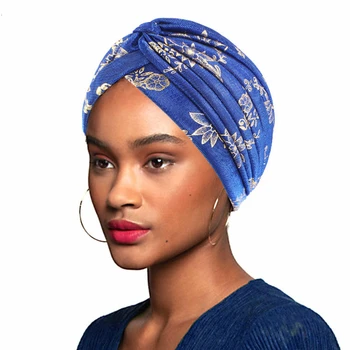 Блестящие индийские женщины Мусульманский плиссированный принт Хиджаб Тюрбан Химическая шапочка Внутренняя шляпа Чепчик Выпадение волос Femme Африканская голова Обертывание шарфа Чехол
