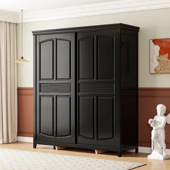 кухонный органайзер американский шкаф из массива дерева, черный шкаф с раздвижной дверью, французский шкаф в стиле ретро, спальня, небольшой шкаф