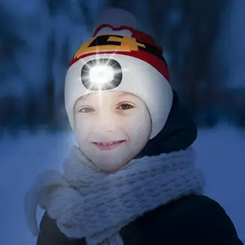 Детская вязаная шапка Детская перезаряжаемая светодиодная вязаная шапка с регулируемой яркостью Мягкая ткань Быстрое зимнее тепло для ночи