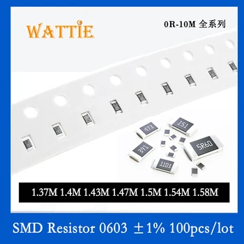 SMD резистор 0603 1% 1,37 м 1,4 м 1,43 м 1,47 м 1,5 м 1,54 м 1,58 м 100 шт./лот чип-резисторы 1/10 Вт 1,6 мм * 0,8 мм